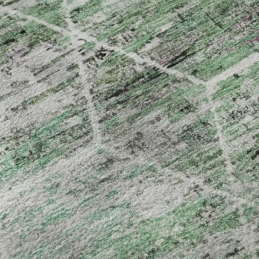 8' Green Gray And Ivory Geometric Washable Round Rug With UV Protection Photo 8