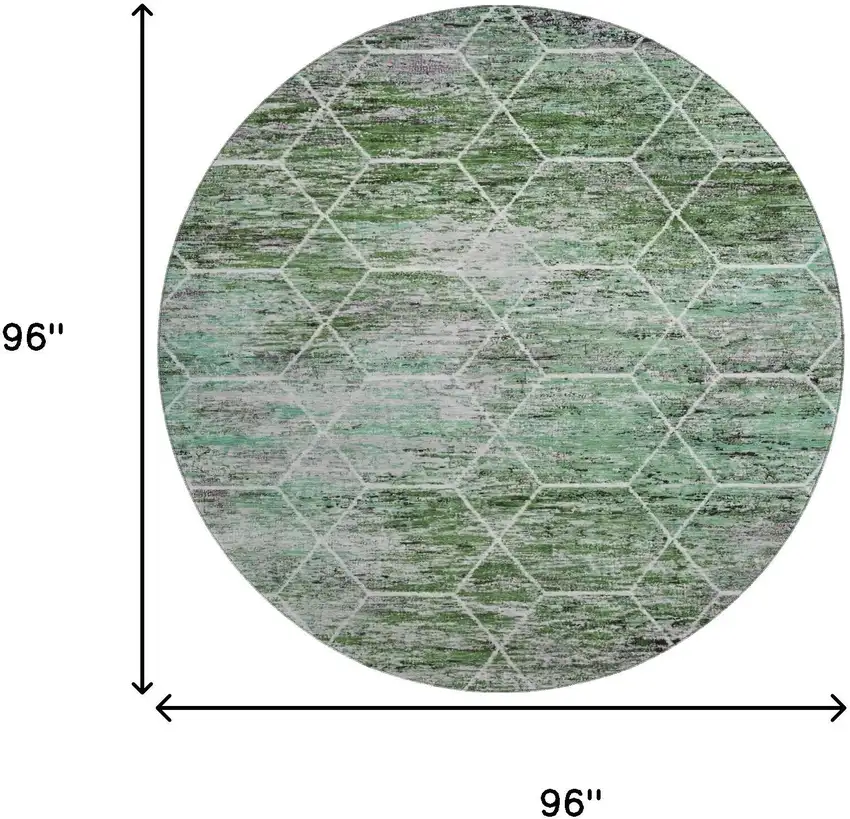 8' Green Gray And Ivory Geometric Washable Round Rug With UV Protection Photo 9