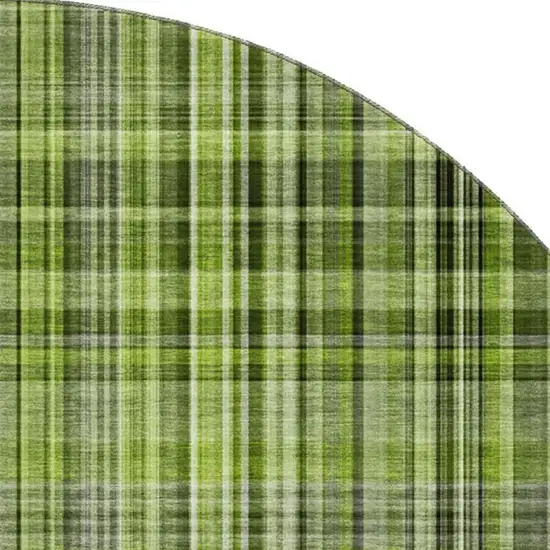 8' Green Gray And Ivory Plaid Washable Round Rug With UV Protection Photo 3
