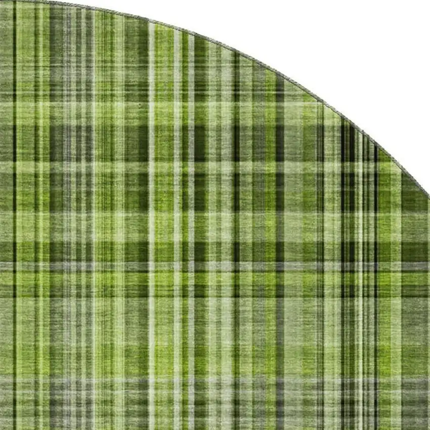 8' Green Gray And Ivory Plaid Washable Round Rug With UV Protection Photo 3
