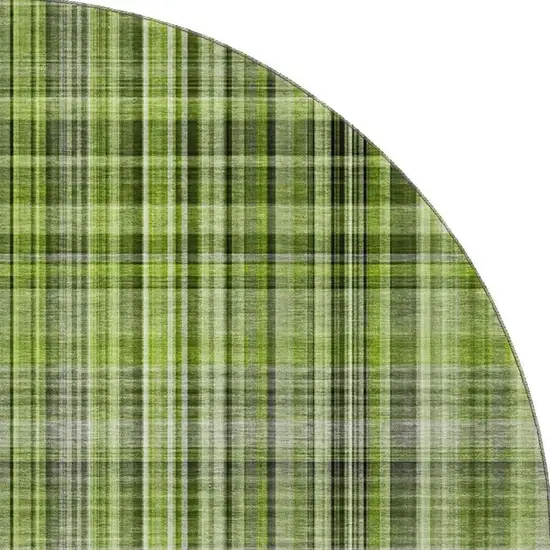 8' Green Gray And Ivory Plaid Washable Round Rug With UV Protection Photo 4