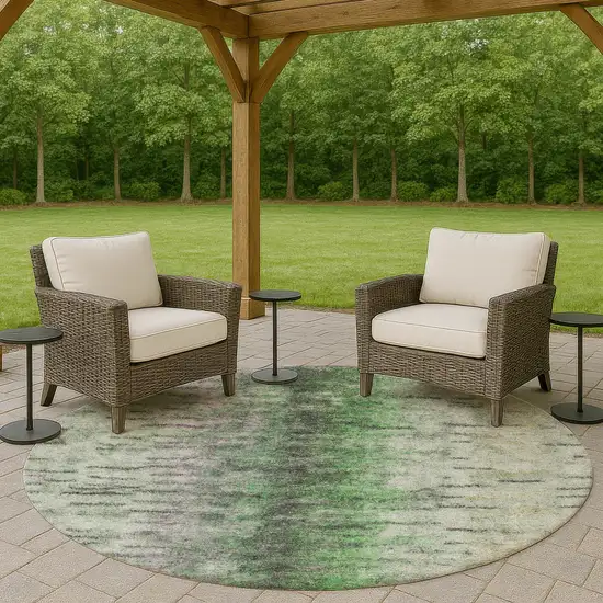 8' Green Gray And Ivory Round Abstract Washable Indoor Outdoor Area Rug Photo 8