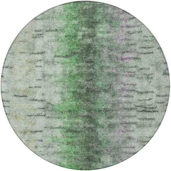 8' Green Gray And Ivory Round Abstract Washable Indoor Outdoor Area Rug Photo 4