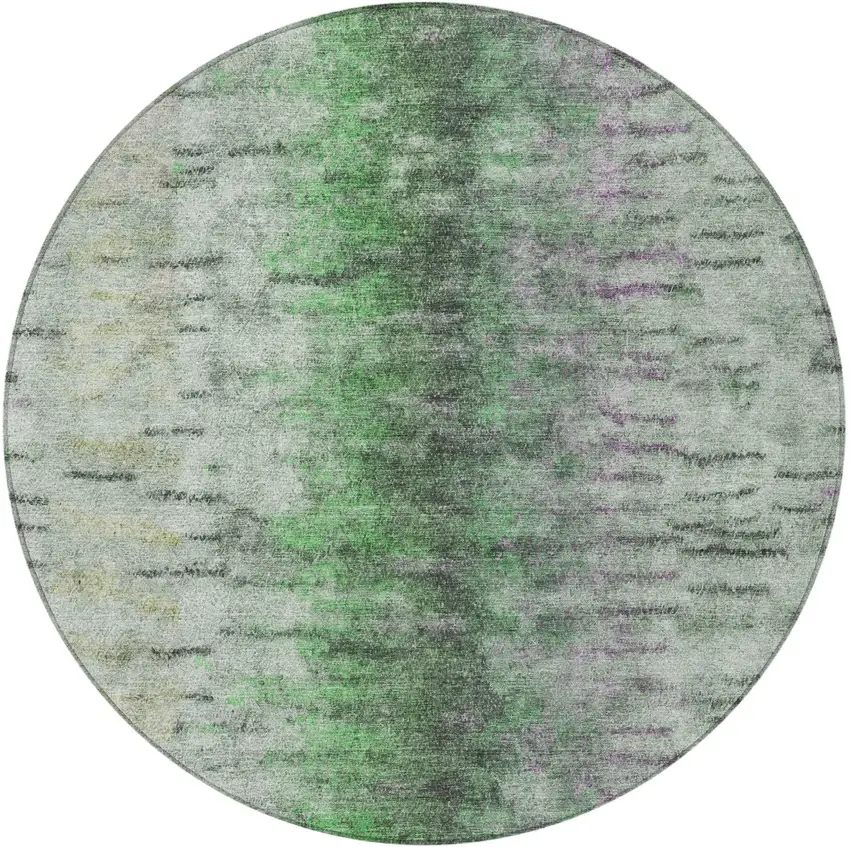 8' Green Gray And Ivory Round Abstract Washable Indoor Outdoor Area Rug Photo 4