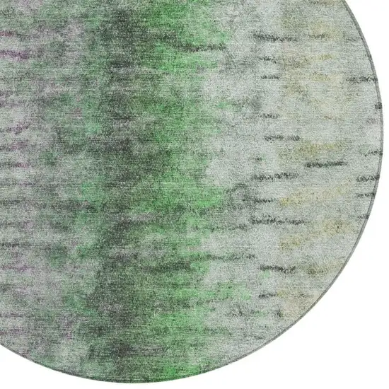 8' Green Gray And Ivory Round Abstract Washable Indoor Outdoor Area Rug Photo 7
