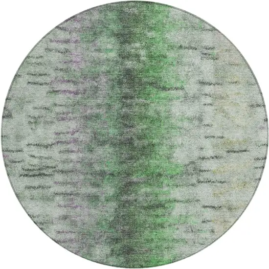 8' Green Gray And Ivory Round Abstract Washable Indoor Outdoor Area Rug Photo 2