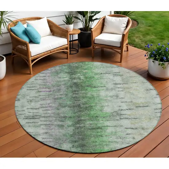 8' Green Gray And Ivory Round Abstract Washable Indoor Outdoor Area Rug Photo 1
