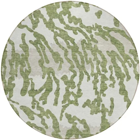 8' Green Gray And Ivory Round Animal Print Washable Indoor Outdoor Area Rug Photo 2