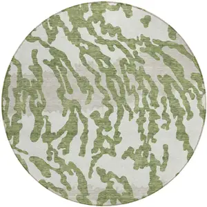 Photo of 8' Green Gray And Ivory Round Animal Print Washable Indoor Outdoor Area Rug