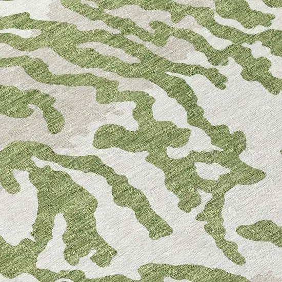 8' Green Gray And Ivory Round Animal Print Washable Indoor Outdoor Area Rug Photo 8
