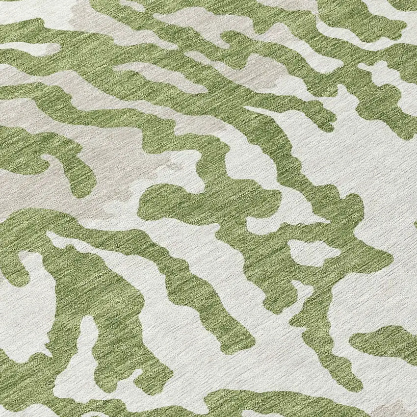 8' Green Gray And Ivory Round Animal Print Washable Indoor Outdoor Area Rug Photo 8
