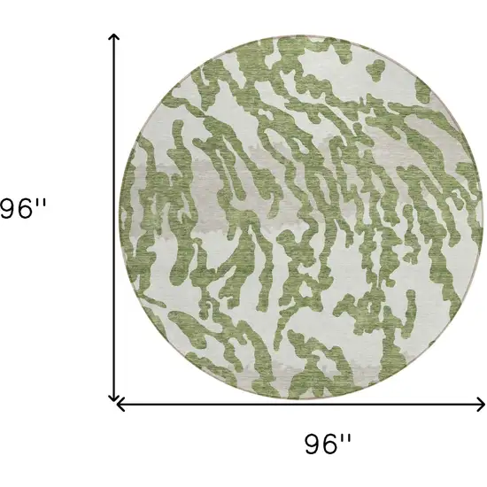 8' Green Gray And Ivory Round Animal Print Washable Indoor Outdoor Area Rug Photo 3