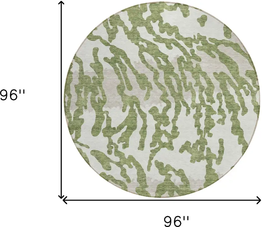 8' Green Gray And Ivory Round Animal Print Washable Indoor Outdoor Area Rug Photo 3