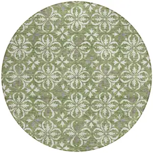 Photo of 8' Green Gray And Ivory Round Floral Washable Indoor Outdoor Area Rug