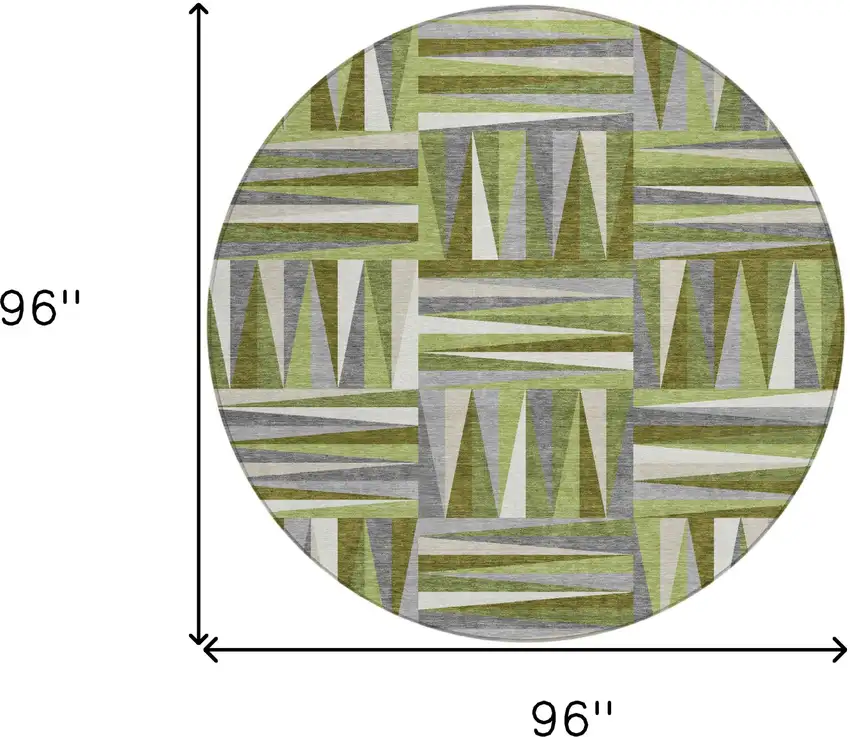 8' Green Gray And Ivory Round Geometric Washable Indoor Outdoor Area Rug Photo 3