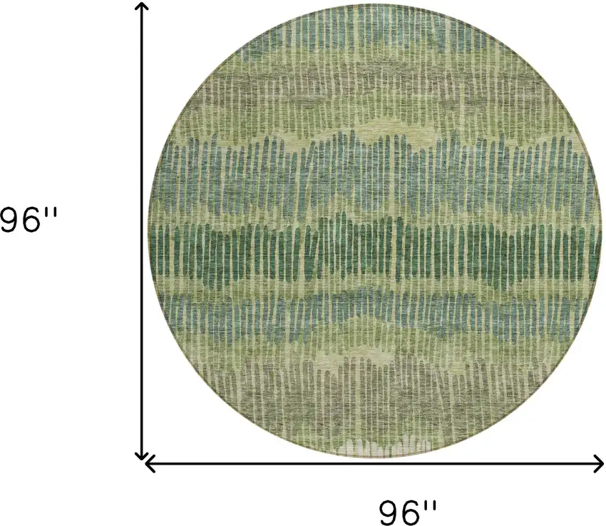 8' Green Gray And Ivory Round Striped Washable Indoor Outdoor Area Rug Photo 3