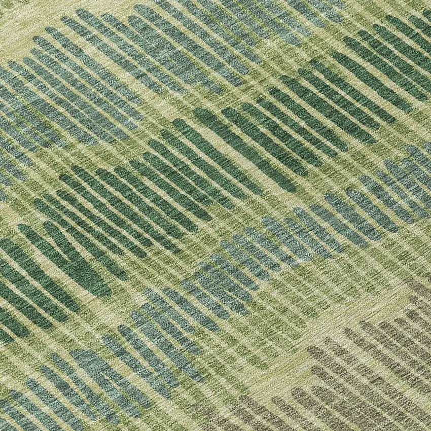8' Green Gray And Ivory Round Striped Washable Indoor Outdoor Area Rug Photo 8