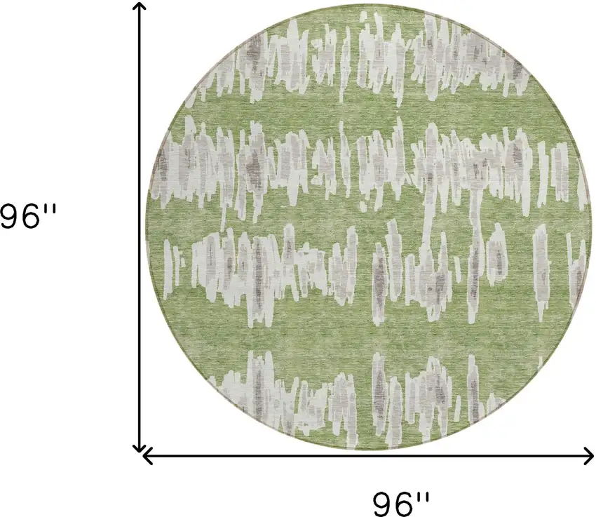 8' Green Gray And Ivory Round Striped Washable Indoor Outdoor Area Rug Photo 3