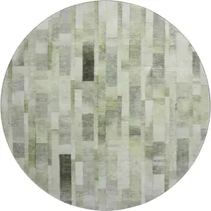 Photo of 8' Green Gray And Ivory Striped Washable Round Rug With UV Protection