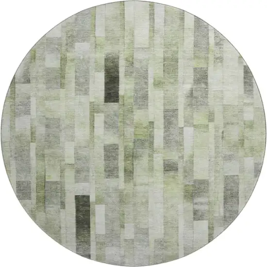 8' Green Gray And Ivory Striped Washable Round Rug With UV Protection Photo 1