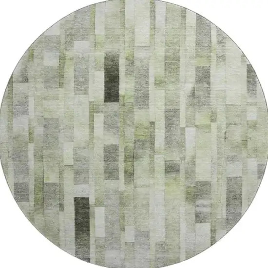 8' Green Gray And Ivory Striped Washable Round Rug With UV Protection Photo 3