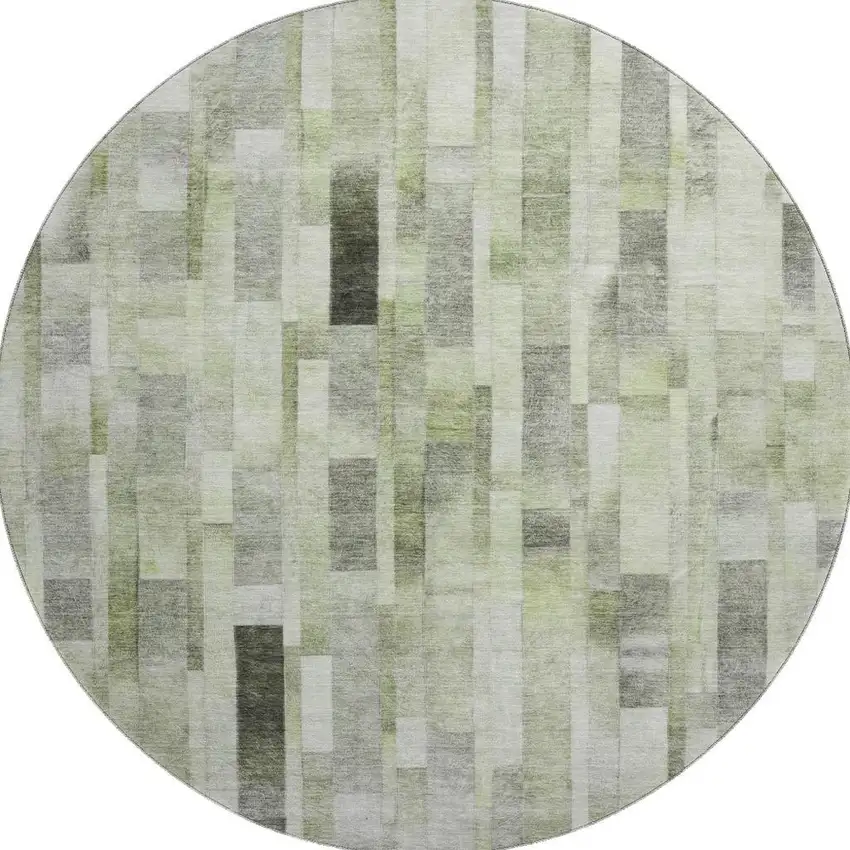 8' Green Gray And Ivory Striped Washable Round Rug With UV Protection Photo 3