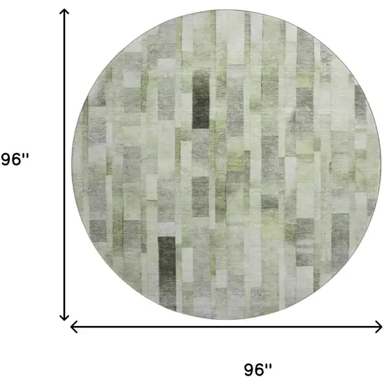 8' Green Gray And Ivory Striped Washable Round Rug With UV Protection Photo 9