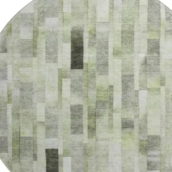 8' Green Gray And Ivory Striped Washable Round Rug With UV Protection Photo 2