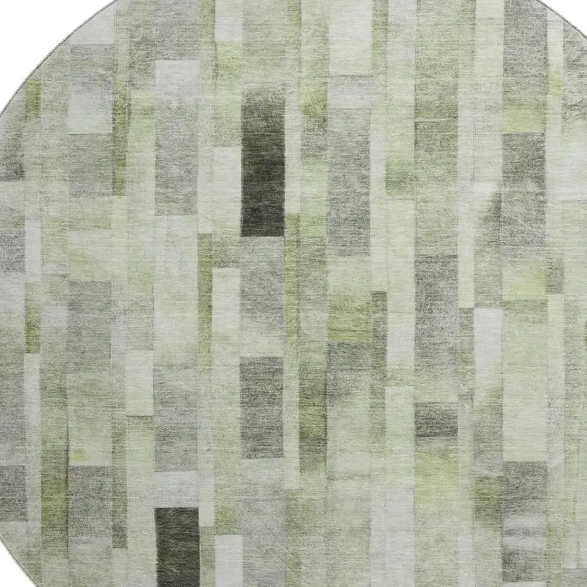 8' Green Gray And Ivory Striped Washable Round Rug With UV Protection Photo 2