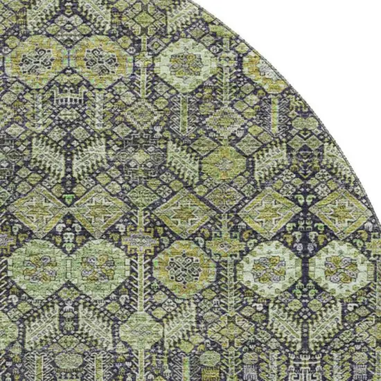 8' Green Gray And Ivory Tribal Washable Round Rug With UV Protection Photo 3