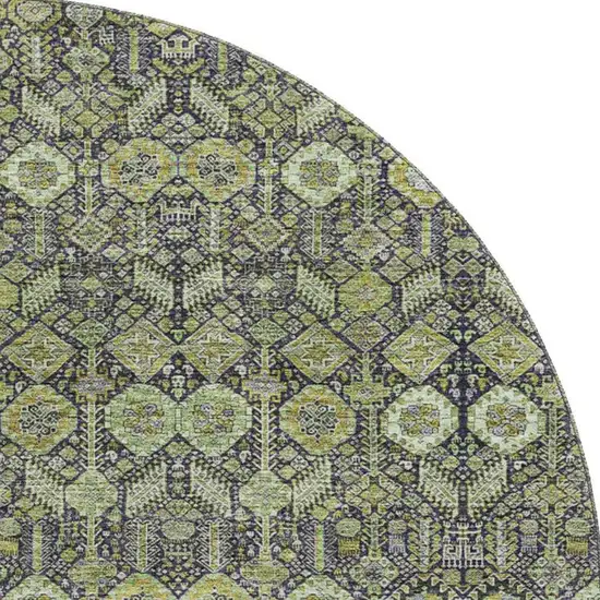8' Green Gray And Ivory Tribal Washable Round Rug With UV Protection Photo 4