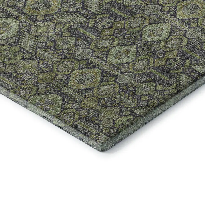 8' Green Gray And Ivory Tribal Washable Round Rug With UV Protection Photo 7