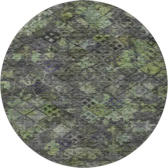8' Green Gray And Purple Abstract Geometric Washable Round Rug With UV Protection Photo 2