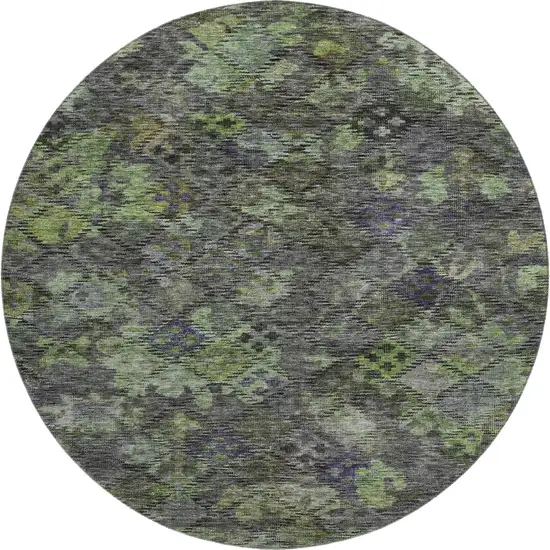 8' Green Gray And Purple Abstract Geometric Washable Round Rug With UV Protection Photo 1