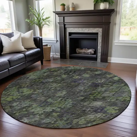 8' Green Gray And Purple Abstract Geometric Washable Round Rug With UV Protection Photo 3