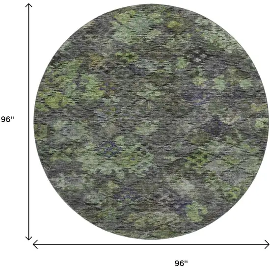 8' Green Gray And Purple Abstract Geometric Washable Round Rug With UV Protection Photo 8