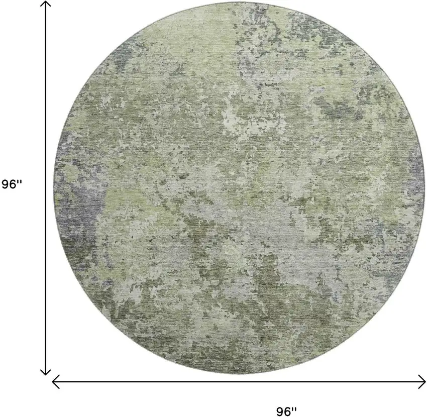 8' Green Gray And Purple Abstract Washable Round Rug With UV Protection Photo 9