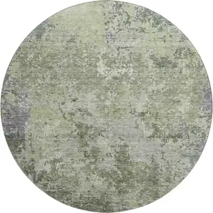 Photo of 8' Green Gray And Purple Abstract Washable Round Rug With UV Protection