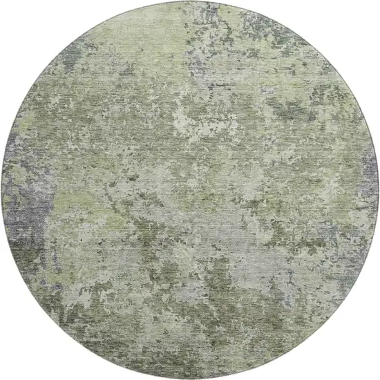 8' Green Gray And Purple Abstract Washable Round Rug With UV Protection Photo 1