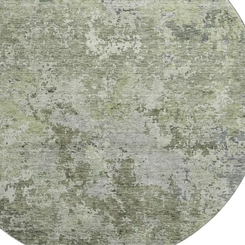 8' Green Gray And Purple Abstract Washable Round Rug With UV Protection Photo 2