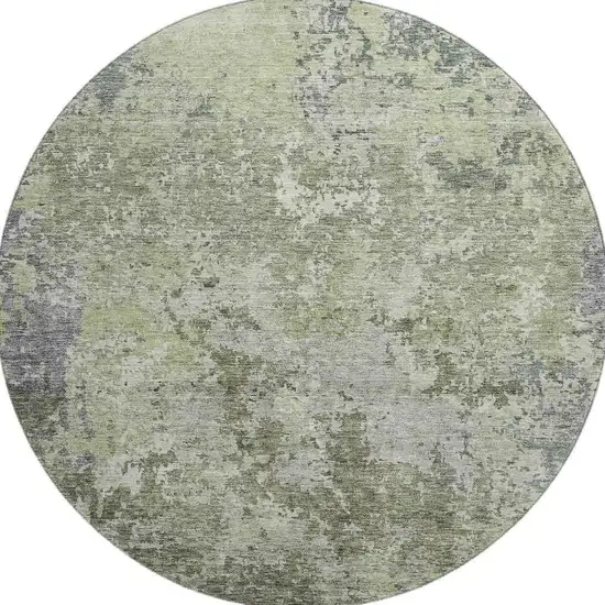 8' Green Gray And Purple Abstract Washable Round Rug With UV Protection Photo 3