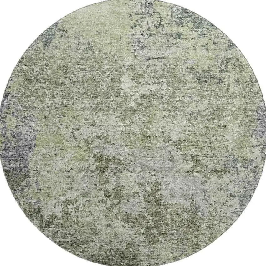 8' Green Gray And Purple Abstract Washable Round Rug With UV Protection Photo 3