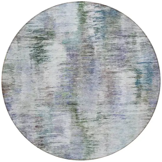 8' Green Gray And Purple Round Abstract Washable Indoor Outdoor Area Rug Photo 5