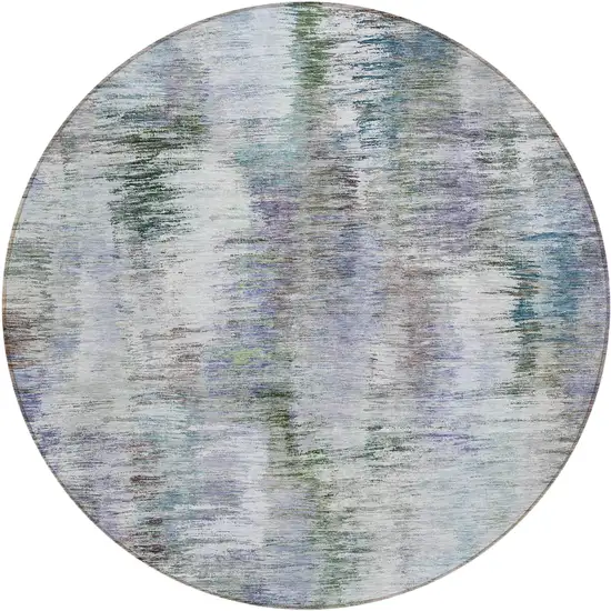 8' Green Gray And Purple Round Abstract Washable Indoor Outdoor Area Rug Photo 2