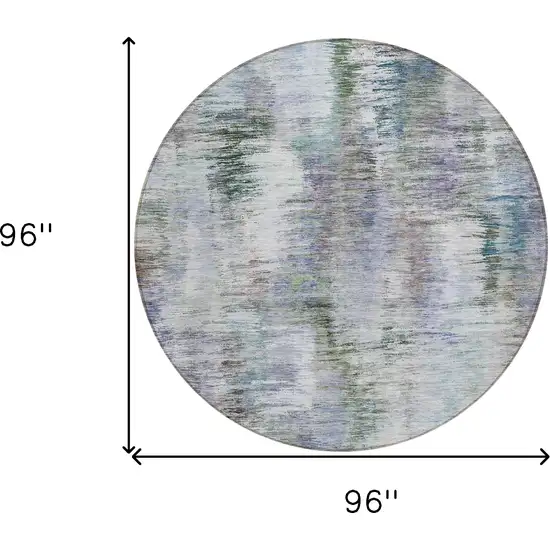 8' Green Gray And Purple Round Abstract Washable Indoor Outdoor Area Rug Photo 3