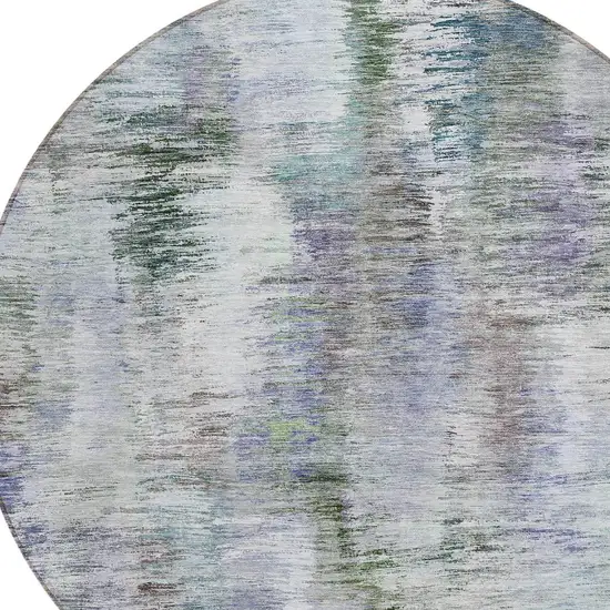 8' Green Gray And Purple Round Abstract Washable Indoor Outdoor Area Rug Photo 4