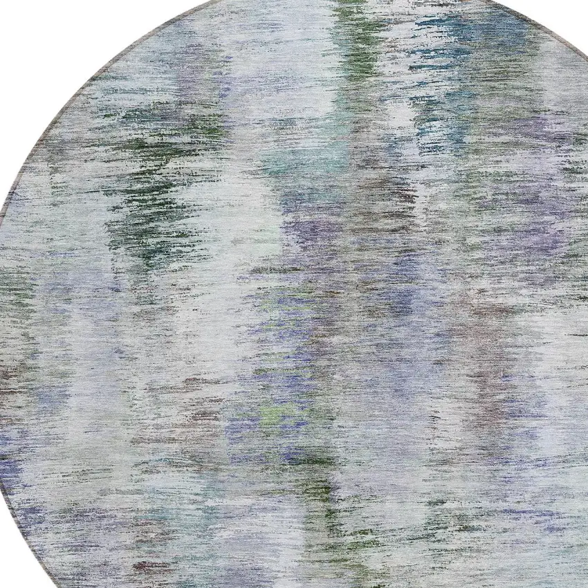 8' Green Gray And Purple Round Abstract Washable Indoor Outdoor Area Rug Photo 4