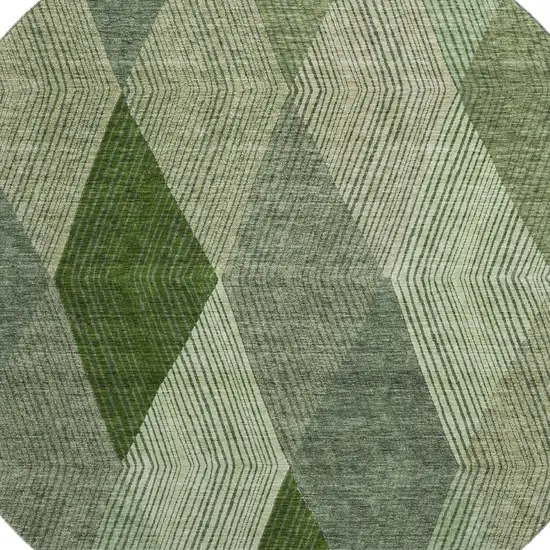8' Green Gray And Sage Geometric Washable Round Rug With UV Protection Photo 2