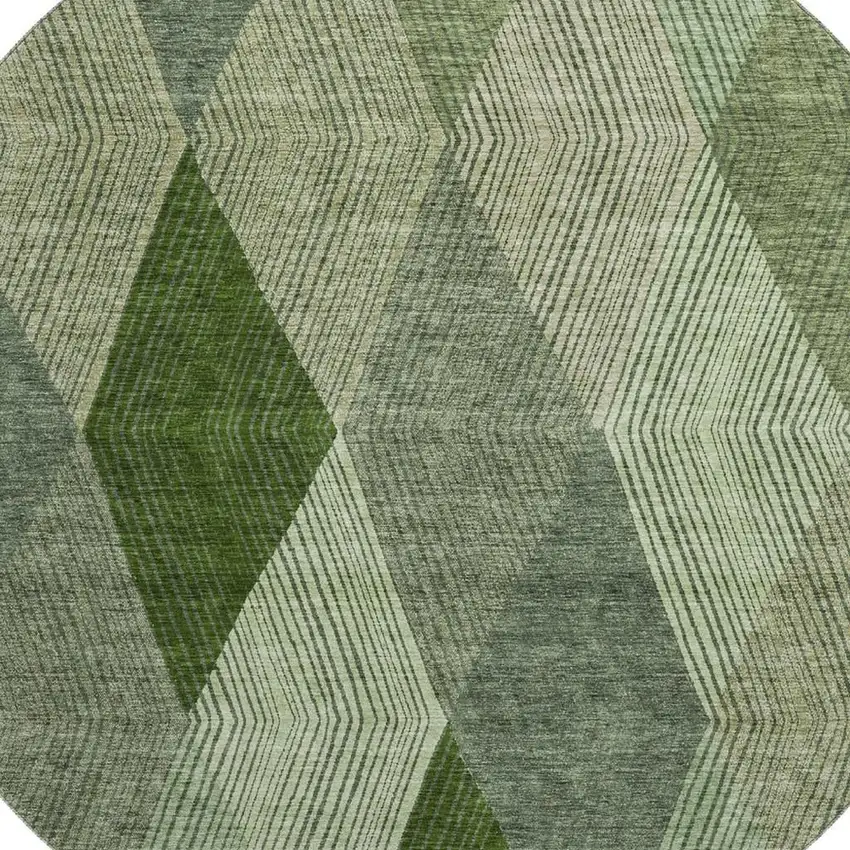 8' Green Gray And Sage Geometric Washable Round Rug With UV Protection Photo 2