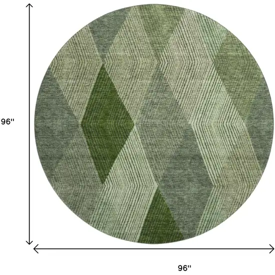 8' Green Gray And Sage Geometric Washable Round Rug With UV Protection Photo 9